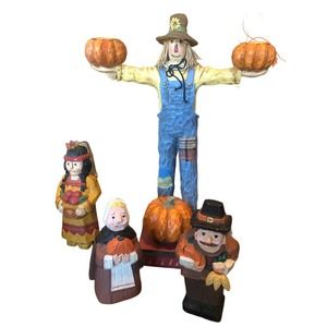 Halloween Fall Thanksgiving Creepy Hollow Midwest wood Scarecrow Candle‎ Holders